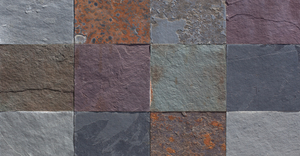 slate tile in purple, grey and blue arrangements
