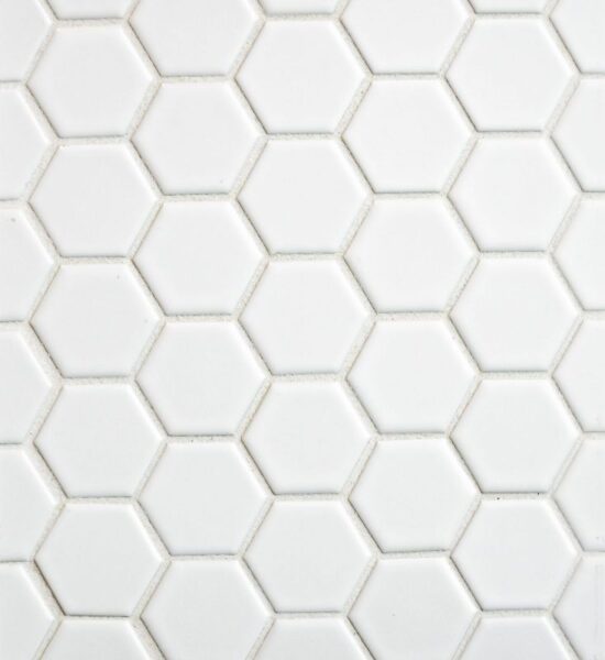 Hexagon Mosaic 1” White with white grout