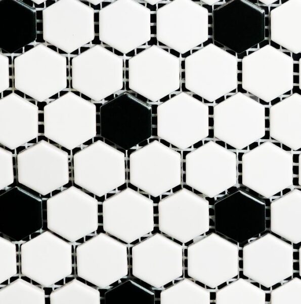 Hexagon Mosaic 1” Black and White tile